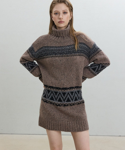 Nordic Long Knit Pullover [BROWN]