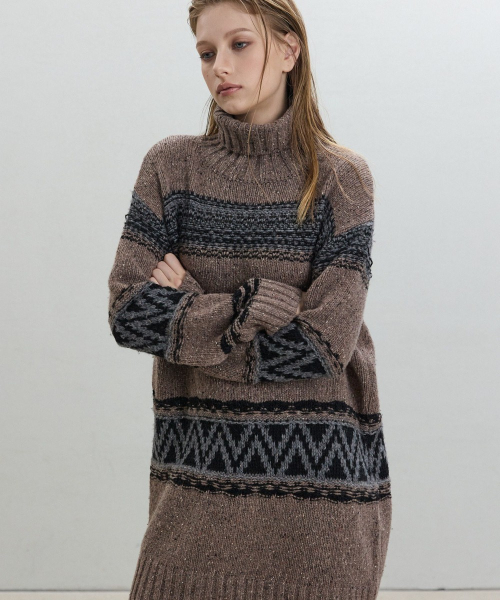 Nordic Long Knit Pullover [BROWN]