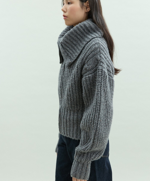 Bulky Collar Zip-Up [GREY]