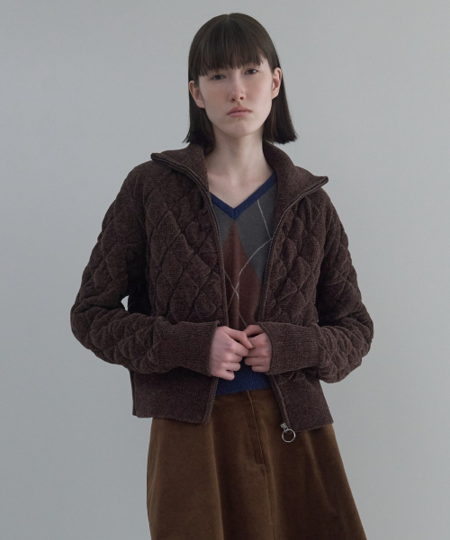 Jacquard Velvet Zip-Up [BROWN]