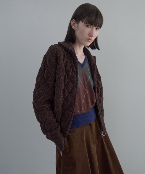 Jacquard Velvet Zip-Up [BROWN]