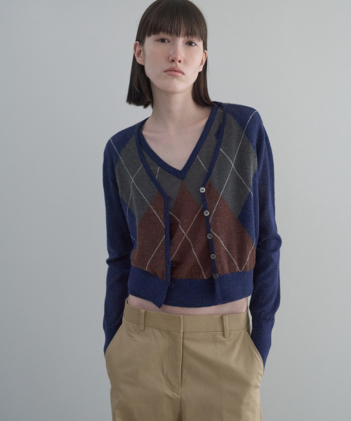 Argyle V-Neck Cardigan [NAVY]