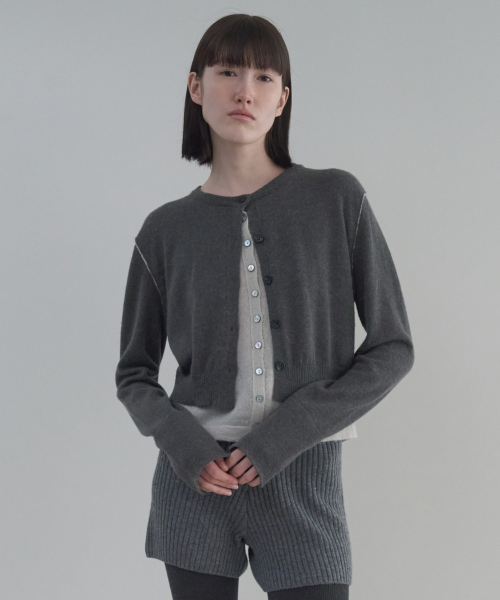 Color-Block Layered Cardigan [GREY]