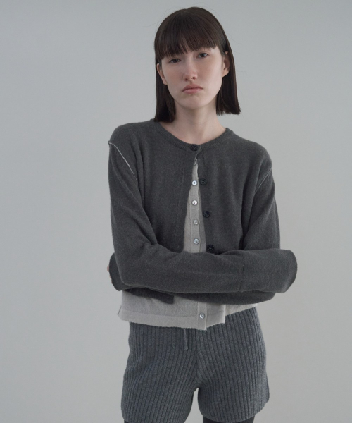 Color-Block Layered Cardigan [GREY]