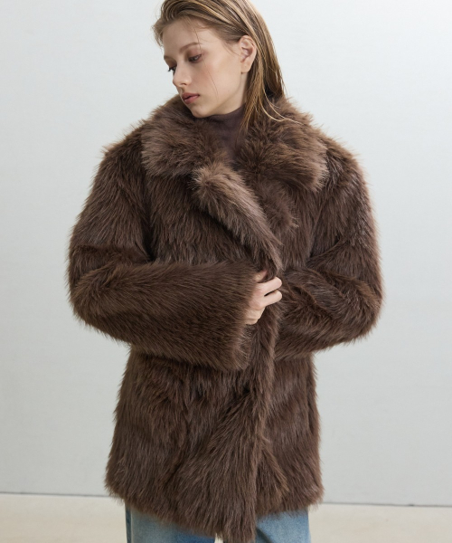 Tailored Faux Fur Jacket [BROWN]