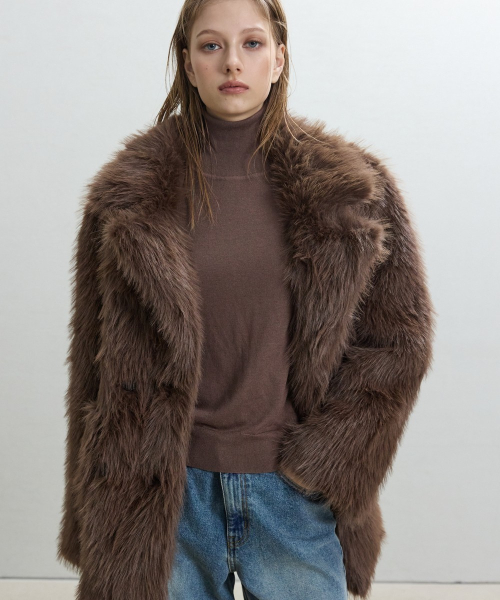 Tailored Faux Fur Jacket [BROWN]