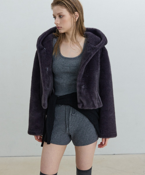 Faux Fur Hoodie Jacket [CHARCOAL]