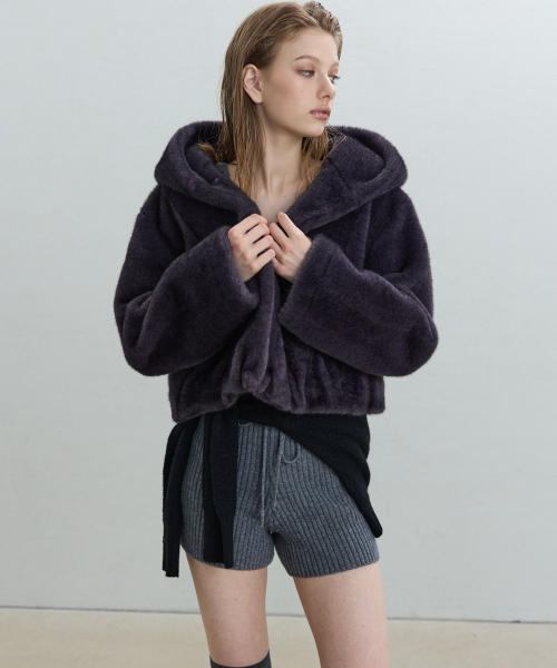 Faux Fur Hoodie Jacket [CHARCOAL]