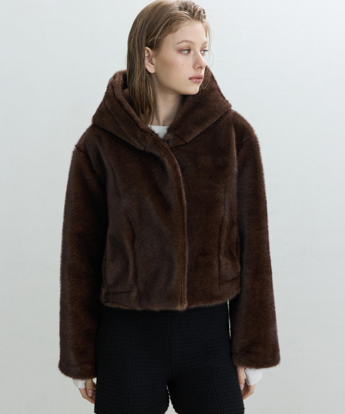 Faux Fur Hoodie Jacket [BROWN]