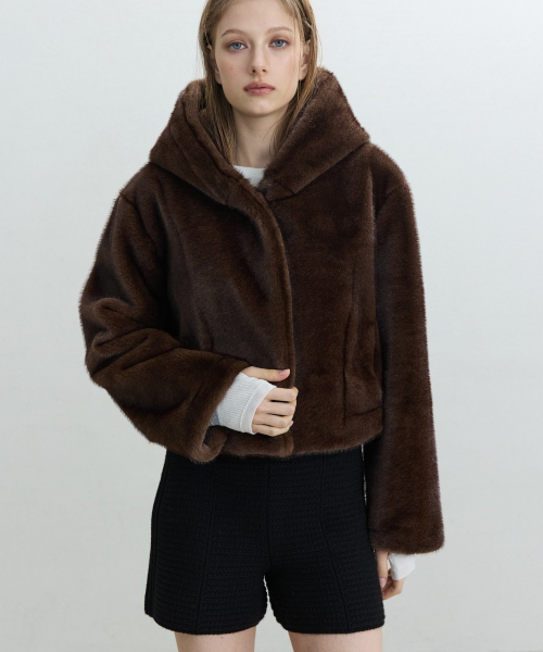 Faux Fur Hoodie Jacket [BROWN]