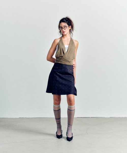 CALIE LOGO STRIPE MIDI SKIRT BLACK