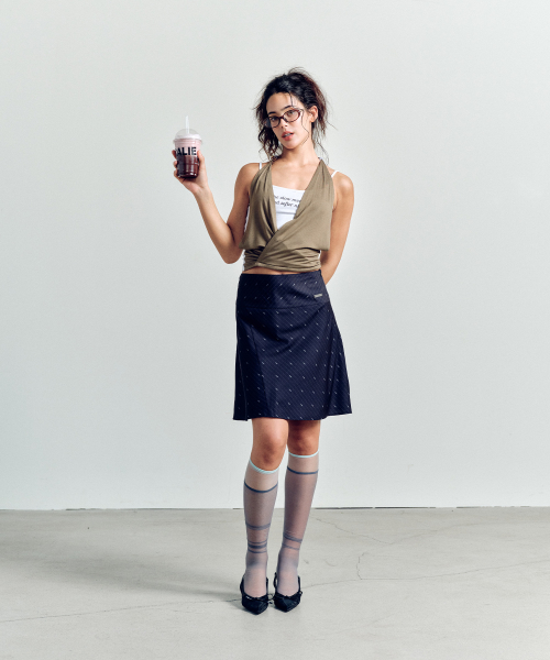 CALIE LOGO STRIPE MIDI SKIRT BLACK