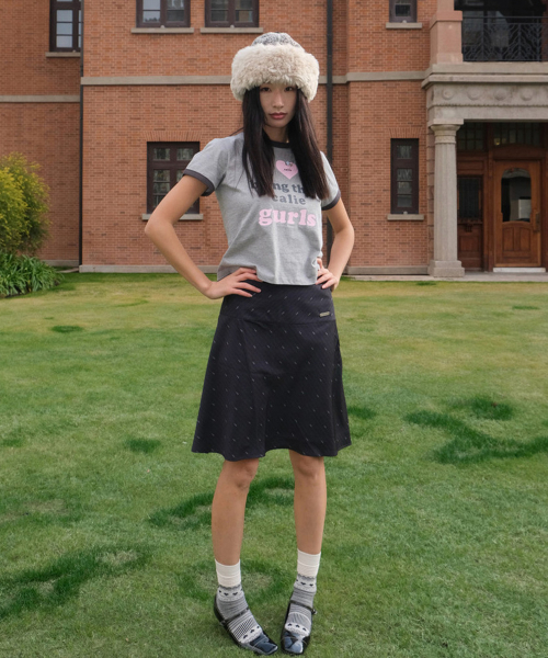 CALIE LOGO STRIPE MIDI SKIRT BLACK