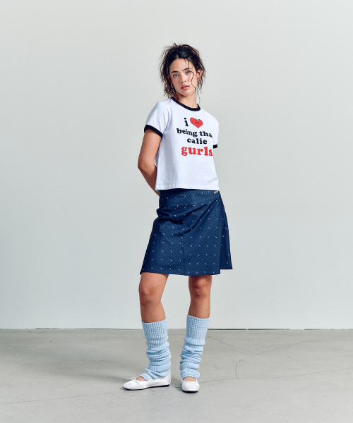 CALIE LOGO STRIPE MIDI SKIRT NAVY