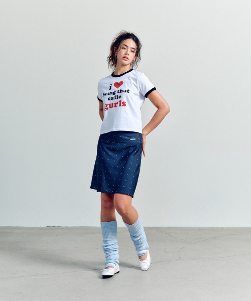 CALIE LOGO STRIPE MIDI SKIRT NAVY