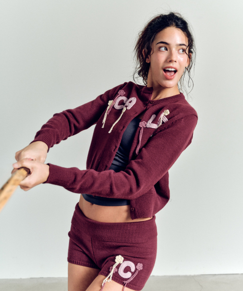 CROSHET MOTIF KNIT SHORTS DEEP PURPLE