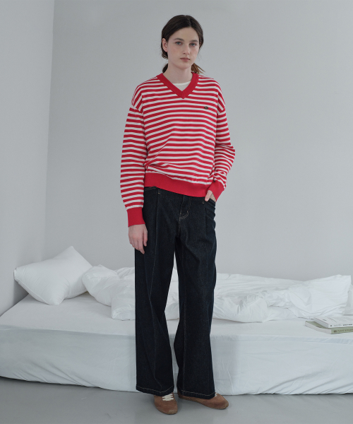 V-Neck Stripe Knit JZKT721C