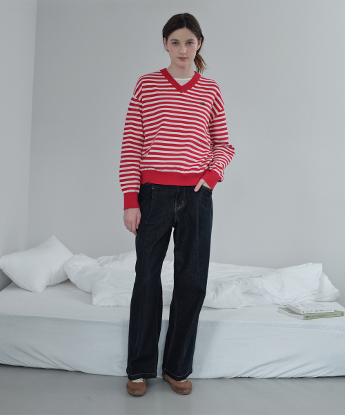 V-Neck Stripe Knit JZKT721C