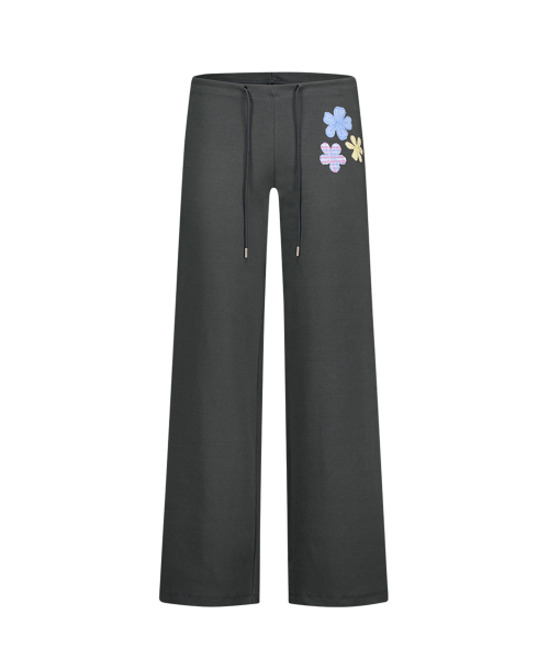 FLOWER APPLIQUE BOOTCUT PANTS CHARCOAL