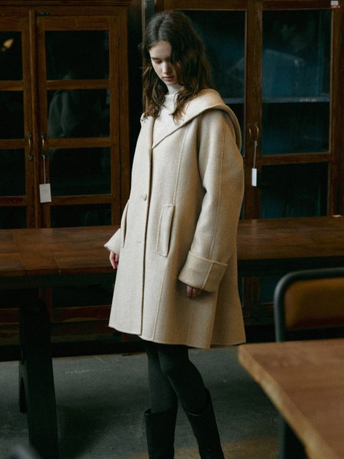 VELOUR hoodie handmade half coat_BEIGE