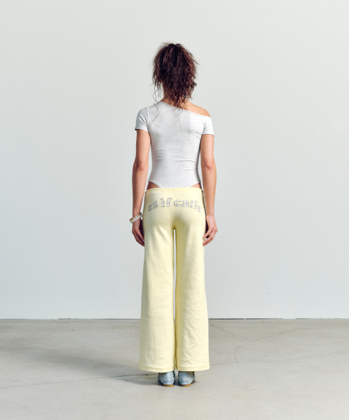 FLOWER APPLIQUE BOOTCUT PANTS YELLOW