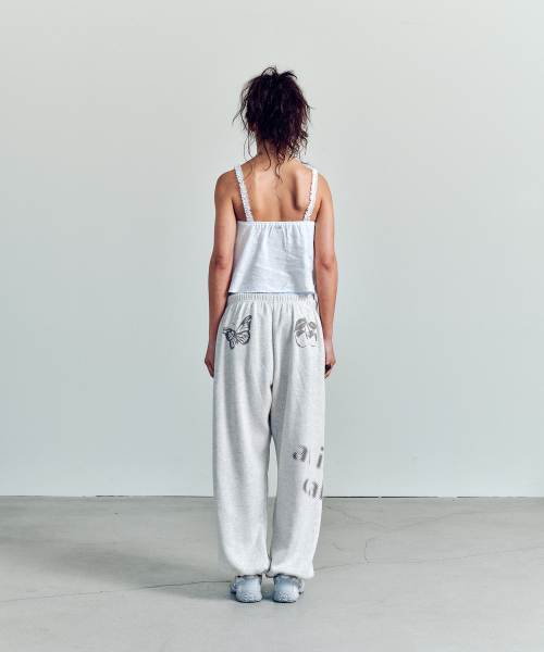 SPRING GRAPHIC WIDE PANTS OATMEAL