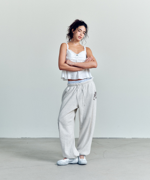 SPRING GRAPHIC WIDE PANTS OATMEAL