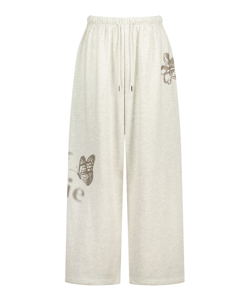 SPRING GRAPHIC WIDE PANTS OATMEAL