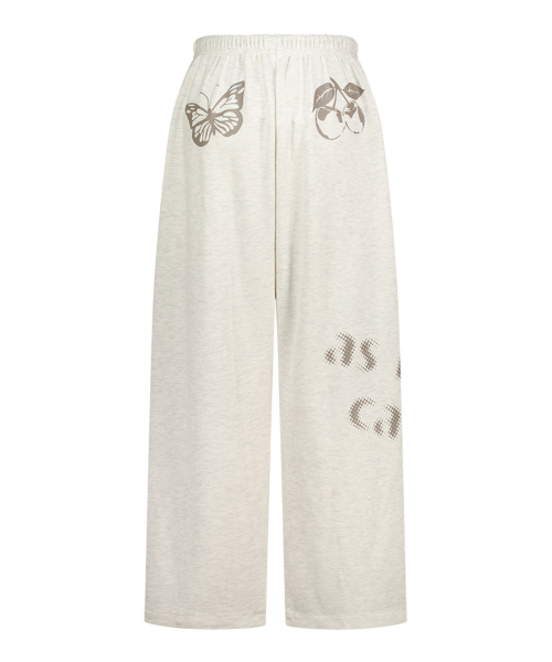 SPRING GRAPHIC WIDE PANTS OATMEAL