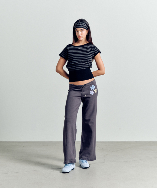 STRIPE WAIST RIB KNIT TOP BLACK