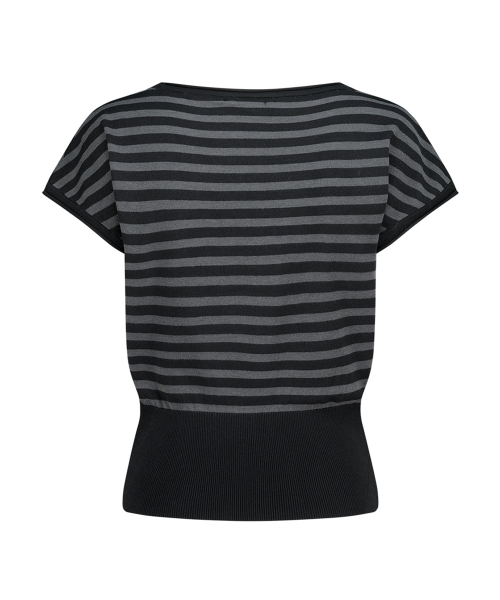 STRIPE WAIST RIB KNIT TOP BLACK