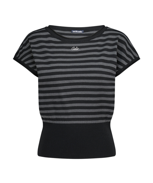 STRIPE WAIST RIB KNIT TOP BLACK