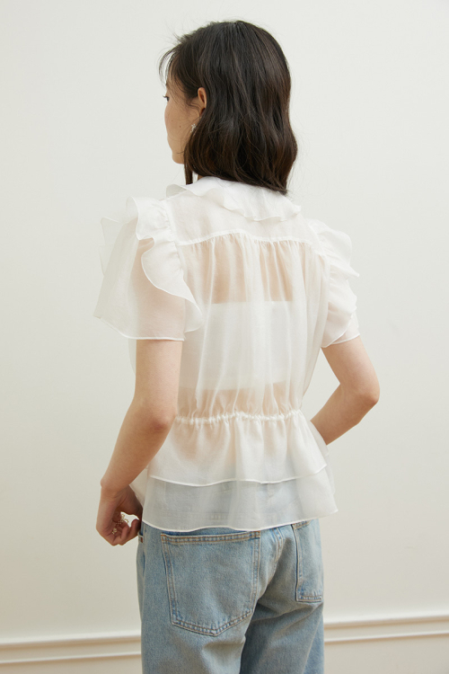 String Ribbon Sheer Blouse