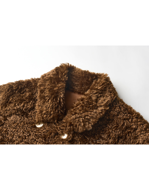Melissa Teddy Bear Double Button Fur Shearling Midi coat Brown