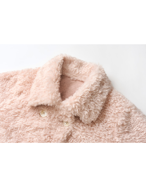 Melissa Teddy Bear Double Button Fur Shearling Midi coat Baby Pink
