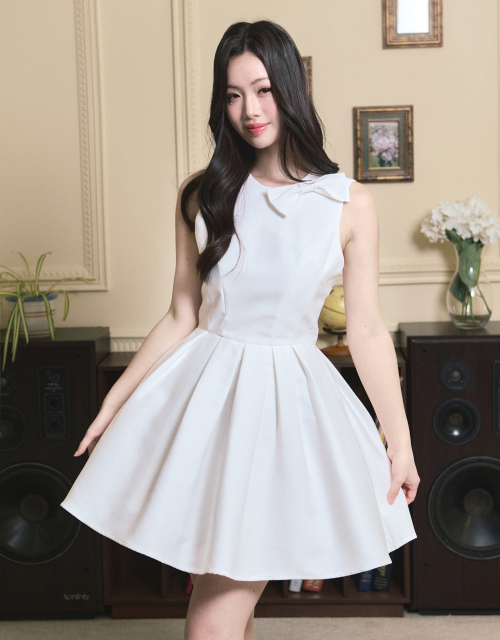 [LADY LINE] Ophelia Ribbon Point Sleeveless short Balloon Dress White