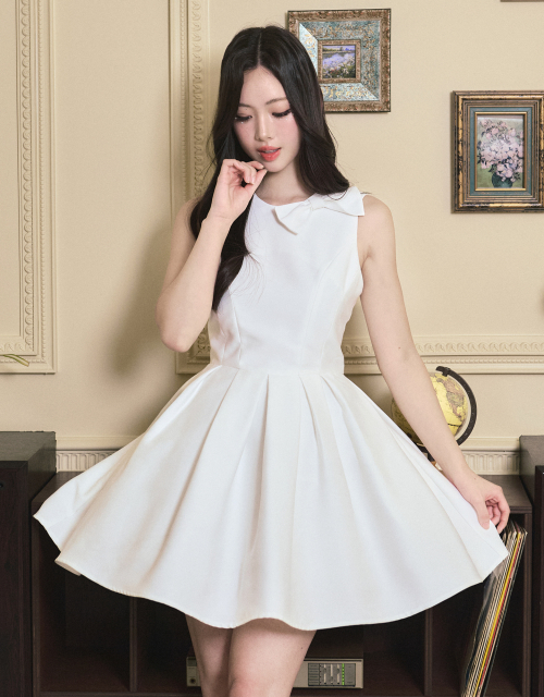 [LADY LINE] Ophelia Ribbon Point Sleeveless short Balloon Dress White