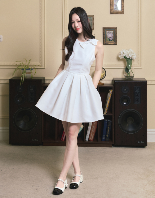[LADY LINE] Ophelia Ribbon Point Sleeveless short Balloon Dress White