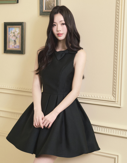 [LADY LINE] Ophelia Ribbon Point Sleeveless short Balloon Dress Black