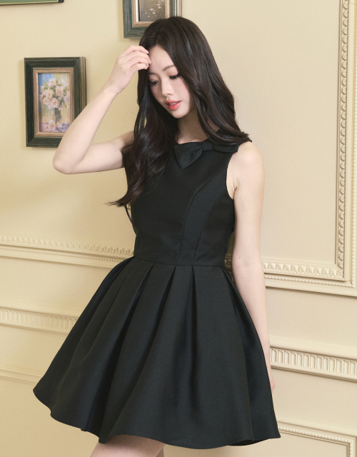 [LADY LINE] Ophelia Ribbon Point Sleeveless short Balloon Dress Black