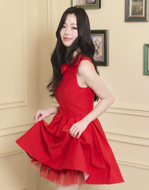 [LADY LINE] Ophelia Ribbon Point Sleeveless short Balloon Dress Red