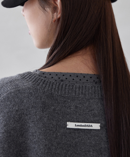 SIGNATURE CREW-NECK WOOL CARDIGAN, CHARCOAL