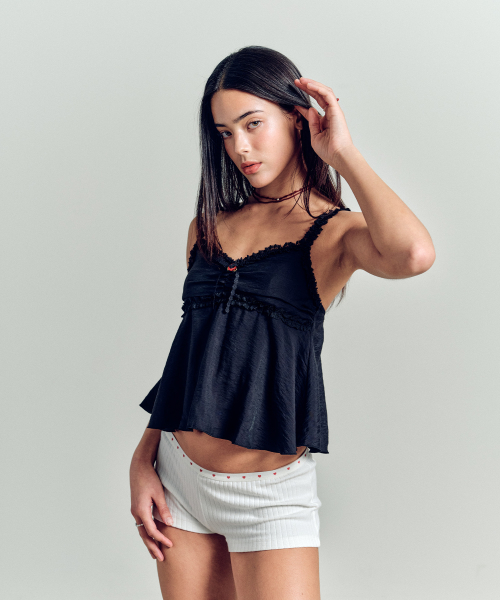 FLOWER LACE TRIM SLEEVELESS BLACK