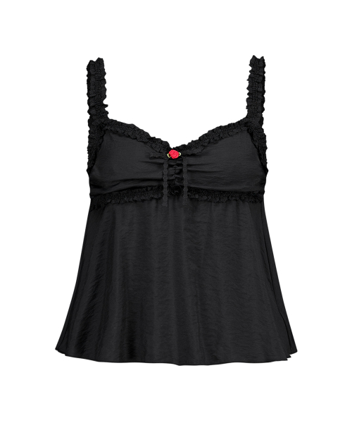 FLOWER LACE TRIM SLEEVELESS BLACK
