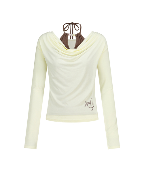 LAYERD BEADS COWL NECK T-SHIRT YELLOW