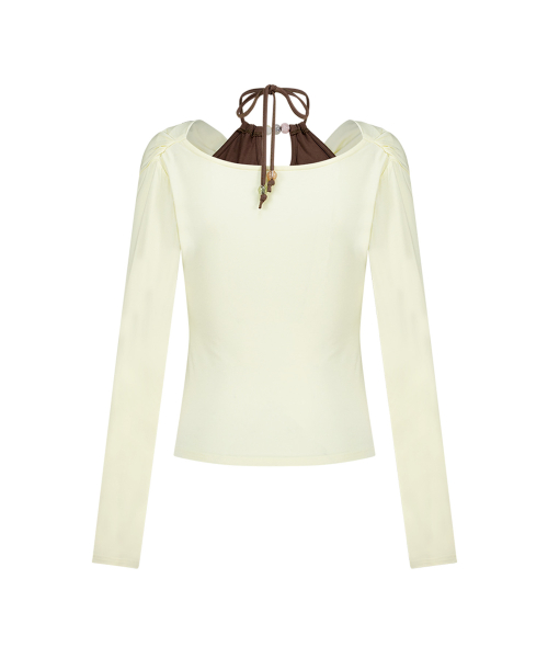 LAYERD BEADS COWL NECK T-SHIRT YELLOW