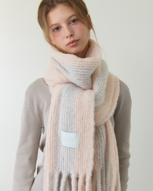 Rolling stripe knit muffler (peach gray)