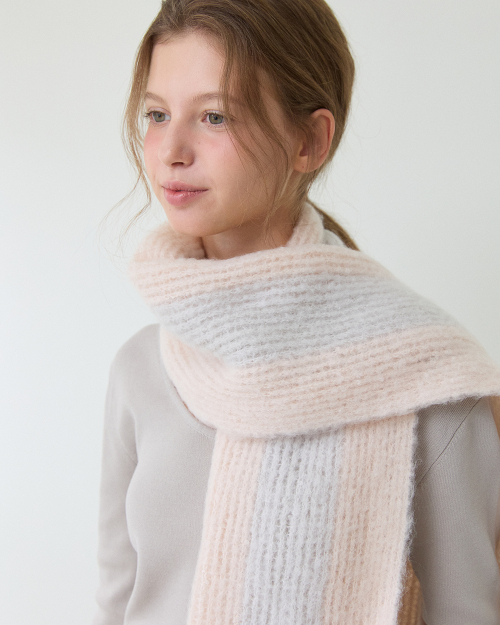 Rolling stripe knit muffler (peach gray)