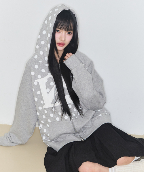 129 LOGO PATCH HOODIE ZIP-UP DOT MELANGE