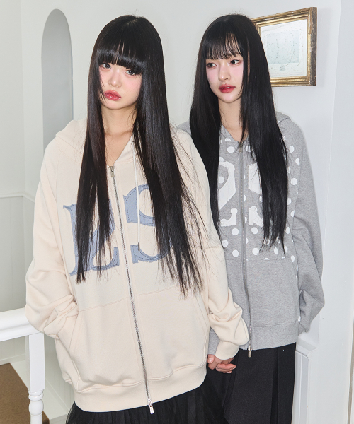 129 LOGO PATCH HOODIE ZIP-UP DOT MELANGE